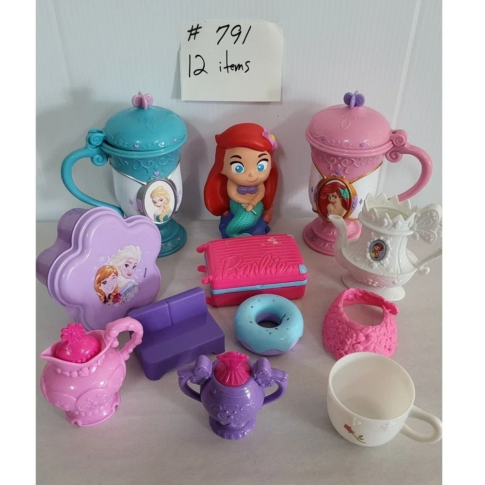 Disney Princess Frozen Barbie‎ Tea Party Toy Set 12 Items Ariel Elsa Toddler Fun